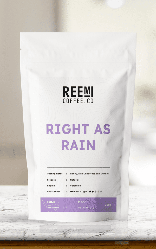 Right As Rain notes of Honey, Milk Chocolate and Vanilla (DECAF)